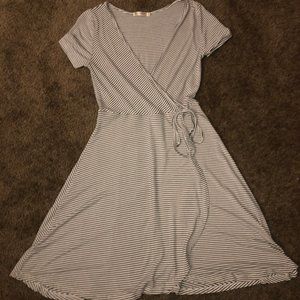 Forever 21 black and white striped mock wrap dress